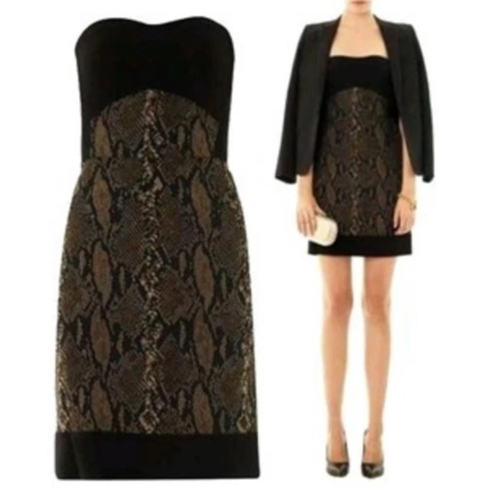 DVF DIANE von FURSTENBERG Garland Two Strapless Snake Print‎ Dress Size 4 NWT